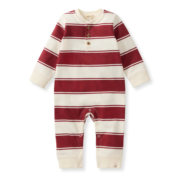Burt's Bees Rugby Peace Stripe Baby Boy Jumpsuit - Brick Red