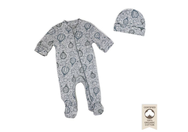 Preemie Heather Sleeper with Cap: Grey Clouds