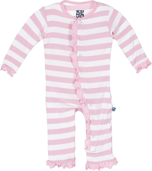 KicKee Pants Ruffle Coverall Snaps Lotus Stripe