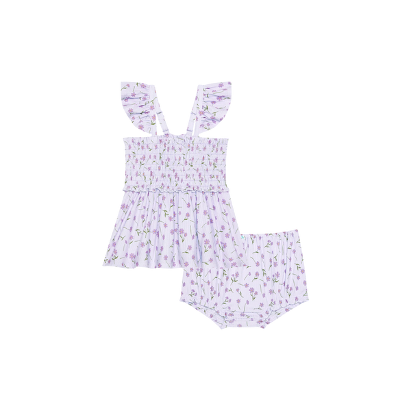 Posh Peanut Jeanette Smocked Flutter Sleeve Babydoll & Bloomer Set