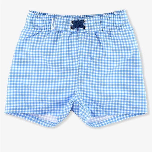 RuggedButts-Cornflower Blue Gingham Swim Trunks