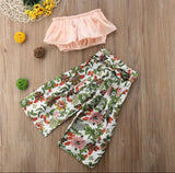 Floral Bell Bottom Pants and Ruffled Top Set