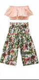 Floral Bell Bottom Pants and Ruffled Top Set