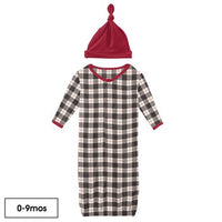 Kickee Pants Holiday Plaid Layette Gown and Single Knot Hat Set 0-3Mos