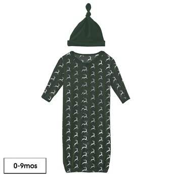 Kickee Pants Mountain View Reindeer Layette Gown and Single Knot Hat