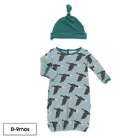 Kickee Pants- Layette Gown & Single Knot Hat Jade Mallard Duck