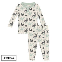 Kickee Pants Long Sleeve Henley Pajama Natural Forest Animal