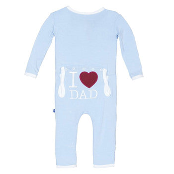 Kickee Pants-Classic Coverall in Pond with Holiday Appliqué (I <3 Dad)