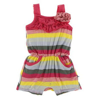 Kickee- Print Flower Romper with Pockets (Biology Stripe)