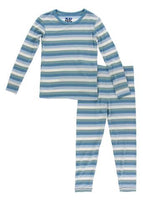 Kickee- Print Short Sleeve Pajama Set (Oceanography Stripe)