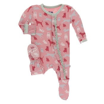 Kickee- Print Classic Ruffle Footie with Snaps (Strawberry Domestic Animals)