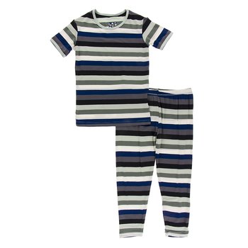 Kickee- Print Short Sleeve Pajama Set (Zoology Stripe)