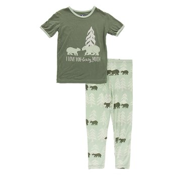 Short Sleeve Piece Print Pajama Set (Aloe Bears and Treeline)