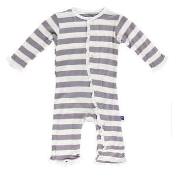 Kickee Pants-Zipper Ruffle Coverall in Feather Stripe