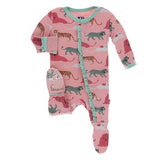 Kickee- Print Classic Ruffle Footie with Snaps (Strawberry Big Cats - Newborn)