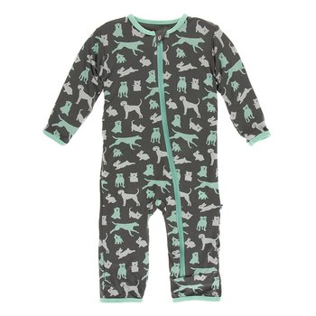 Kickee- Print Coverall with Zipper (Stone Domestic Animals)