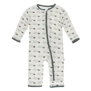 Kickee- Print Coverall with Zipper (Natural Snails)