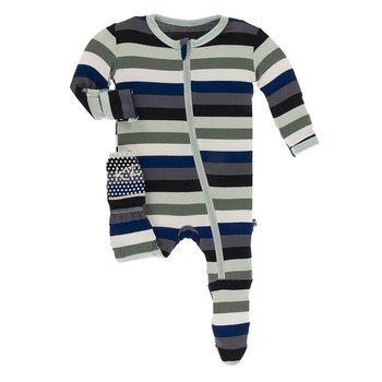 Kickee- Print Footie with Snaps (Zoology Stripe)