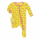 Kickee- Print Classic Ruffle Footie with Snaps (Banana Snails)