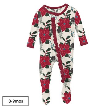 Kickee Pants Christmas Floral Ruffle Zipper Footie