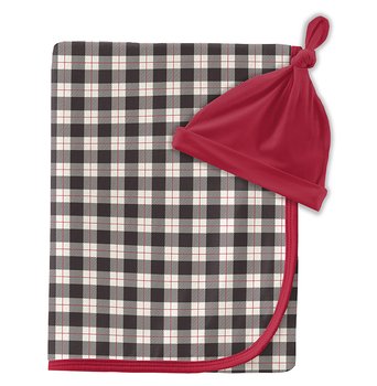 Kickee Pants Midnight Holiday Plaid and Knot Hat Set