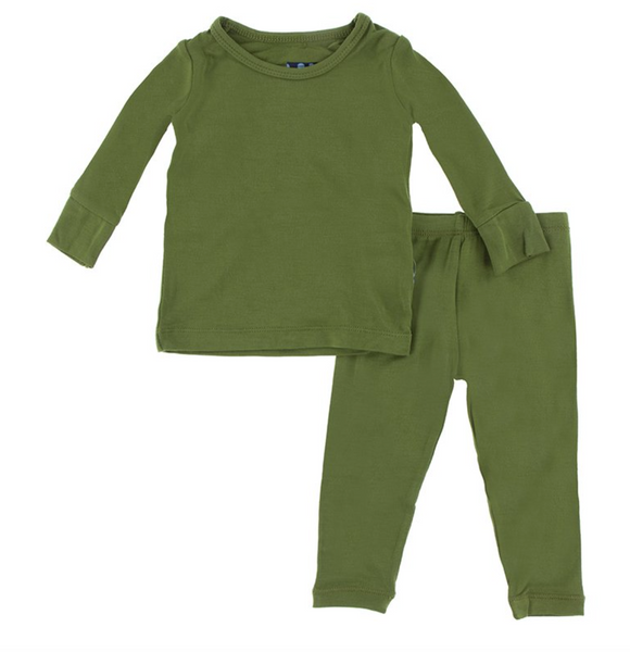 Kickee Pants- Basic Long Sleeve Pajama Set in Moss