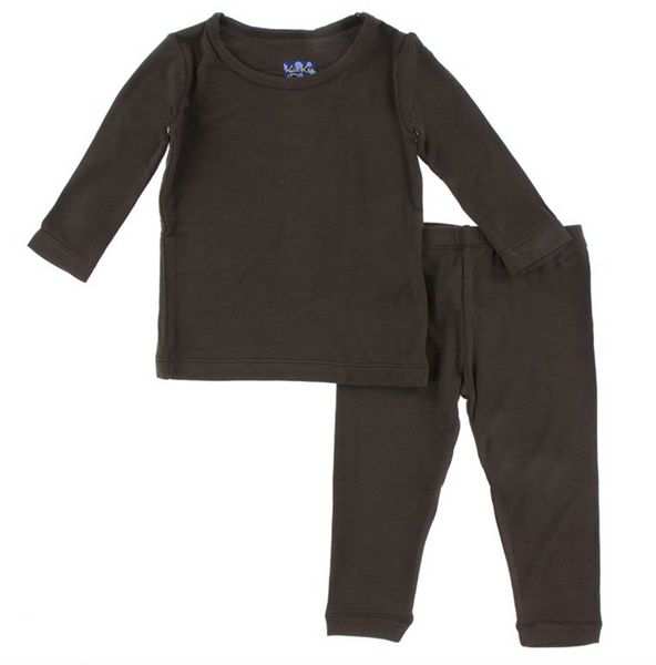 Kickee Pants- Basic Long Sleeve Pajama Set in Bark