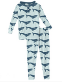 Kickee Pants Fresh Air Blue Whales Long Sleeve Henley Pajama Set