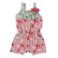 Kickee- Print Flower Romper with Pockets (Strawberry Domestic Animals)