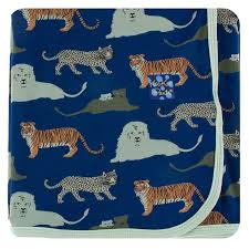 Kickee- Print Swaddling Blanket (Flag Blue Big Cats - One Size)