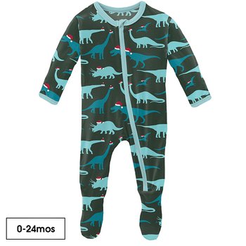 Kickee Pants Santa Dinos Zipper Footie