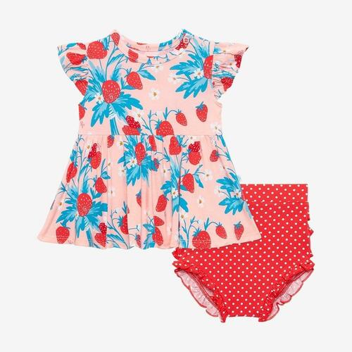 Posh Peanut Ruffled Cap Peplum Top and Bloomer Set Strawberry