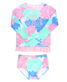 RuffleButts-Pastel Petals Long Sleeve Rashguard Bikini Set