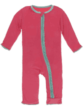 Kickee- Solid Classic Ruffle Coverall with Zipper (Red Ginger with Glass)