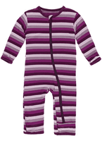 Kickee Pants- Basic Coverall with Zipper Coral Stripe