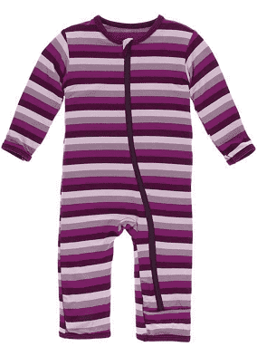 Kickee Pants- Basic Coverall with Zipper Coral Stripe